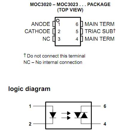 Sơ đồ chân và cấu tạo MOC3020