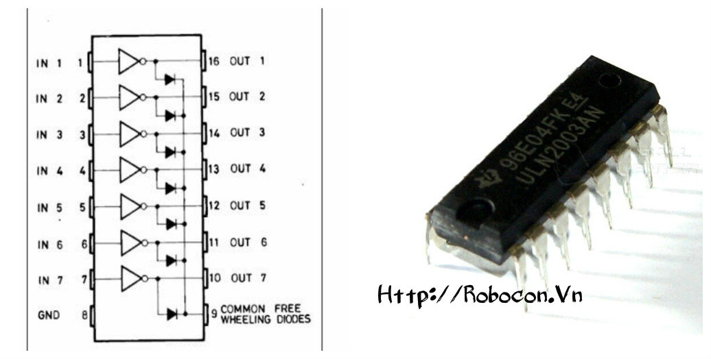 Cấu tạo của IC đệm dòng ULN2003